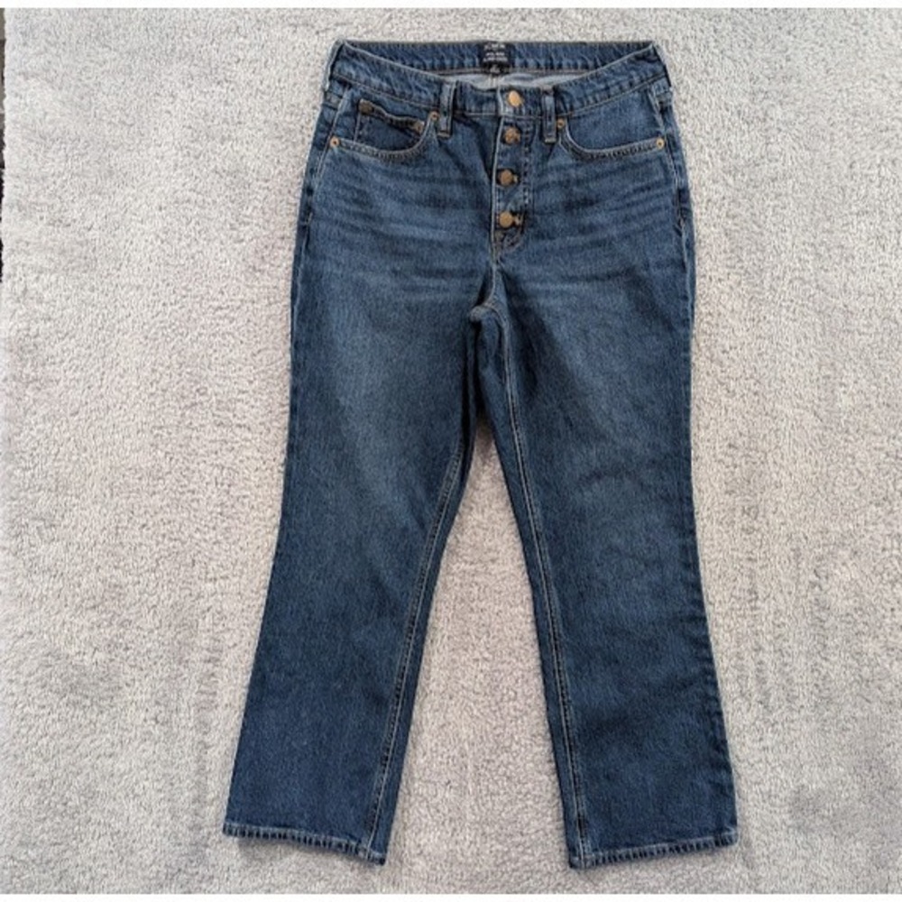 J.Crew Mid Rise Cropped Flare Jeans Women's 27 Dark Wash Button Fly Denim Preppy